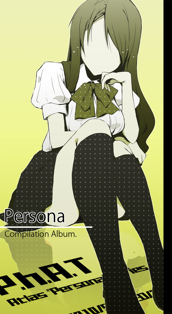 minase shuu, sslake, kirijou mitsuru, atlus, persona, persona 3, 1girl, blouse, boots, faceless, faceless female, female focus, head rest, long hair, polka dot, ranguage, ribbon, school uniform, shirt, sitting, skirt, solo, typo, upskirt