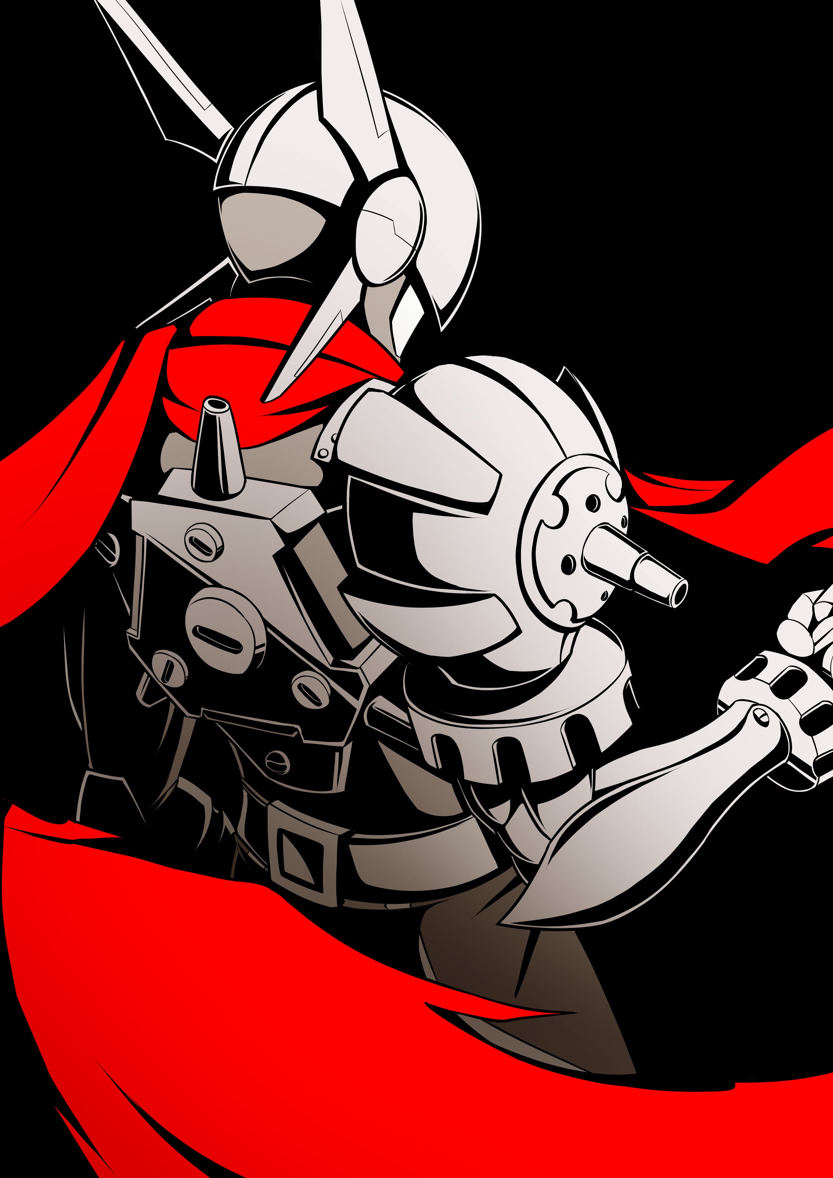 festus flare, justimon, digimon, digimon story: time stranger, absurdres, commentary, english commentary, highres, 1boy, black hair, bodysuit, cowboy shot, digimon (creature), from behind, helmet, male focus, mechanical arms, partially colored, red scarf, scarf, simple background, single mechanical arm, solo