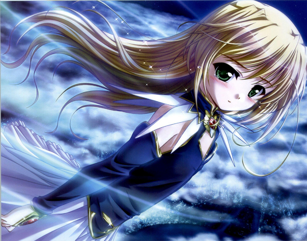 bekkankou, wreathlit noel, yoake mae yori ruri iro na, game cg, tagme, 1girl, aged down, blonde hair, candid, female focus, green eyes, solo