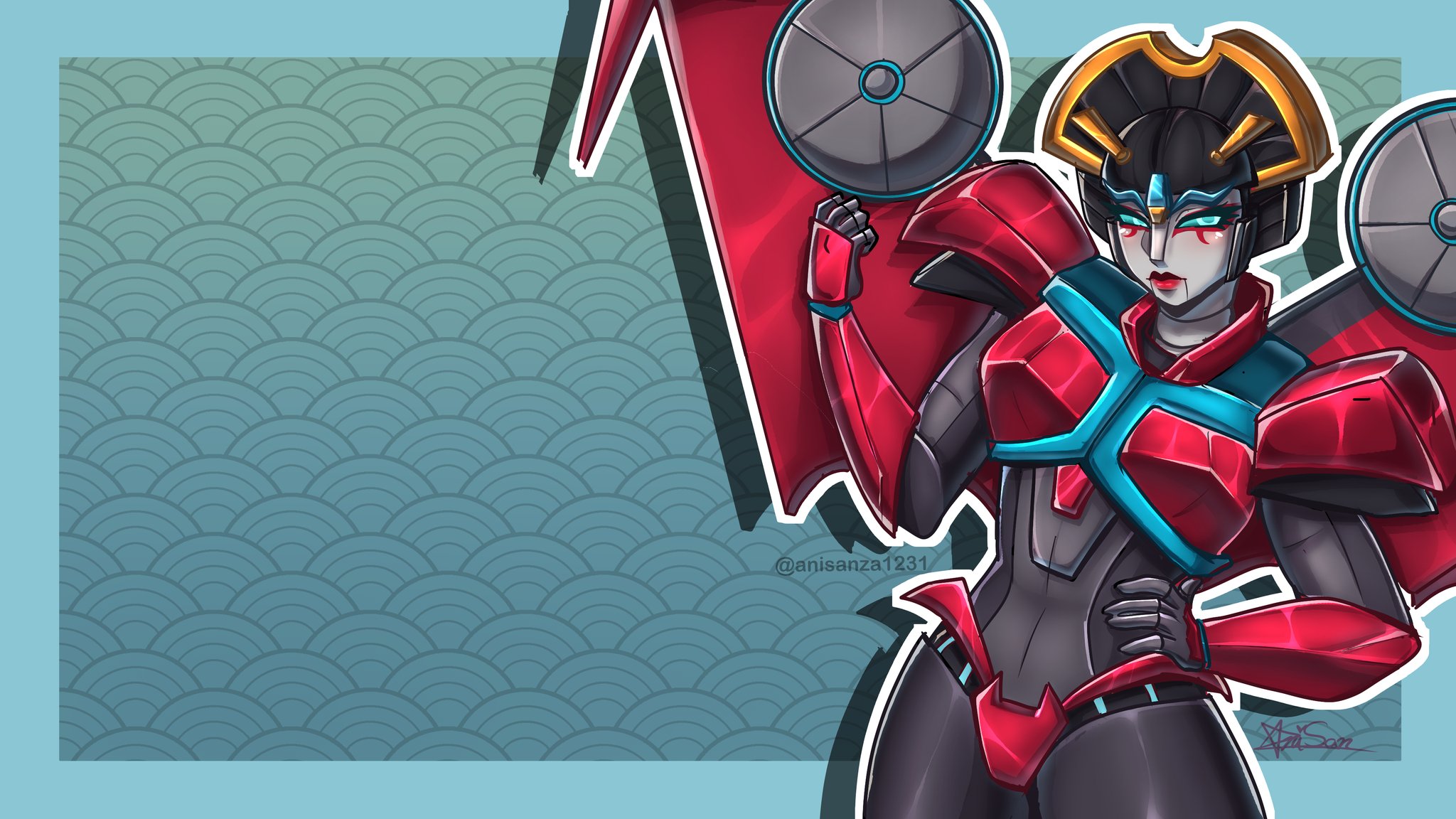 windblade, transformers, transformers cyberverse, highres, 1girl, airplane wing, anisanza1231, armor, geisha, hand on own hip, humanoid robot, mechanical wings, metal skin, panties, red lips, red panties, robot, robot girl, shoulder armor, solo, thighs, underwear, wings
