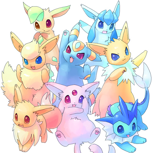 zipdeyaruo, eevee, espeon, flareon, glaceon, jolteon, leafeon, umbreon, vaporeon, nintendo, pokemon, pokemon dppt, pokemon gsc, pokemon rgby, lowres, 00s, 1990s (style), blue eyes, evolutionary line, gen 1 pokemon, gen 2 pokemon, gen 4 pokemon, heterochromia, leaf, no humans, pokemon (creature), purple eyes, red eyes, retro artstyle, simple background