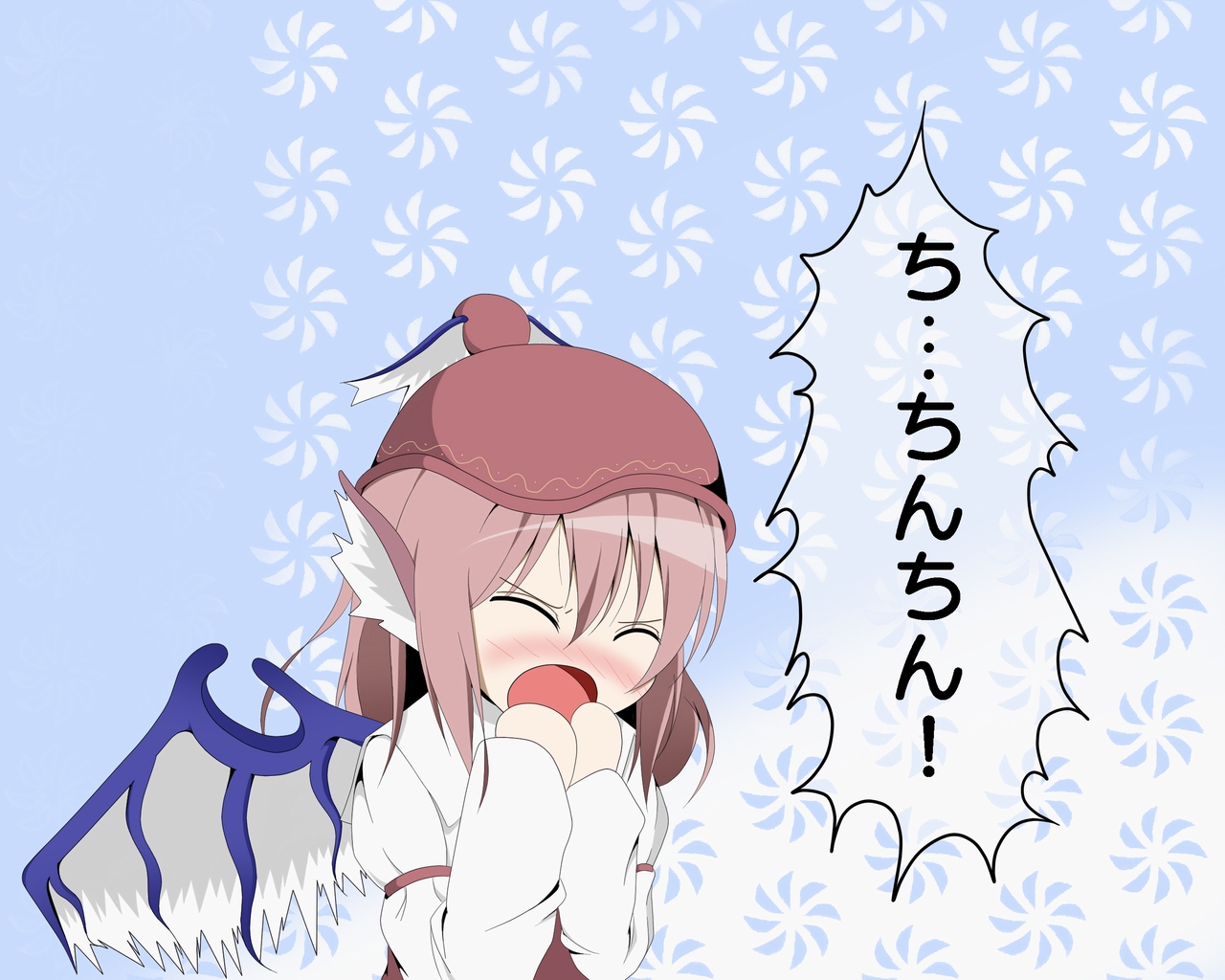 kubomi, mystia lorelei, touhou, translated, 1girl, animal ears, blush, brown hair, closed eyes, female focus, hat, short hair, solo, upper body, wings