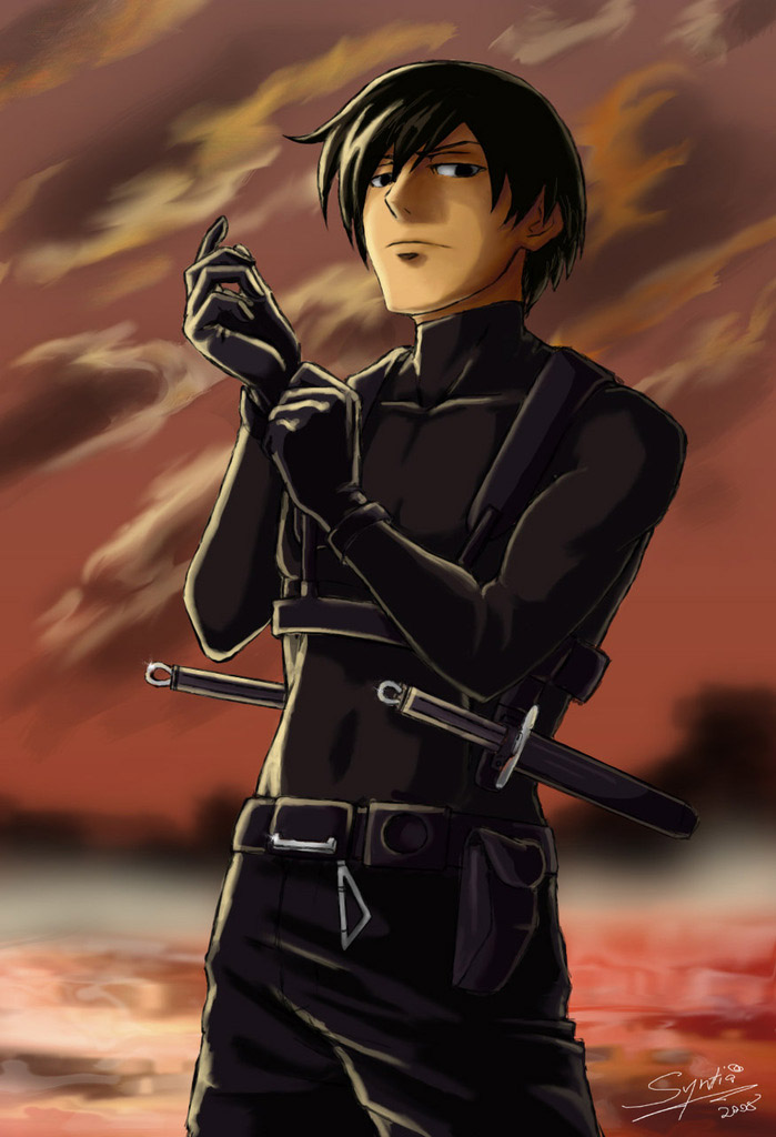 hei (darker than black), darker than black, tagme, 00s, black hair, knife, male focus