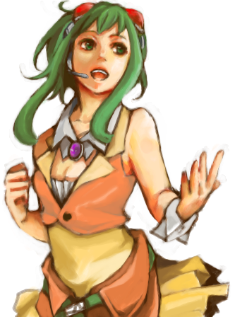 32, gumi, vocaloid, bad id, bad pixiv id, lowres, 1girl, belt, female focus, goggles, green eyes, green hair, headphones, headset, matching hair/eyes, short hair, short hair with long locks, simple background, skirt, solo, white background, wrist cuffs