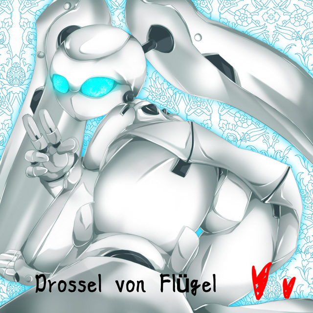 drossel von flugel, disney, fireball (series), android, ass, blue eyes, crawling, looking at viewer, looking back, robot, thigh gap, thighs, twintails, v
