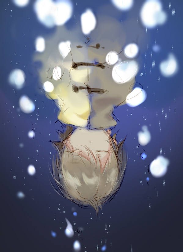 tohoko kiri, gamon yuuta, occultic;nine, science adventure, commentary request, 1boy, air bubble, bubble, closed eyes, long sleeves, male focus, short hair, solo, underwater, upper body, upside-down