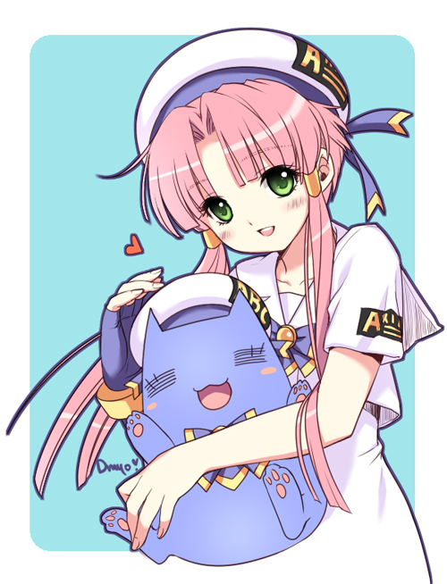 shirahane nao, mizunashi akari, aria (manga), bad id, bad pixiv id, 00s, 1girl, = =, blouse, blush stickers, female focus, fingerless gloves, gloves, green eyes, hair tubes, hat, heart, long hair, shirt, short hair with long locks, sidelocks, single glove, solo, white shirt