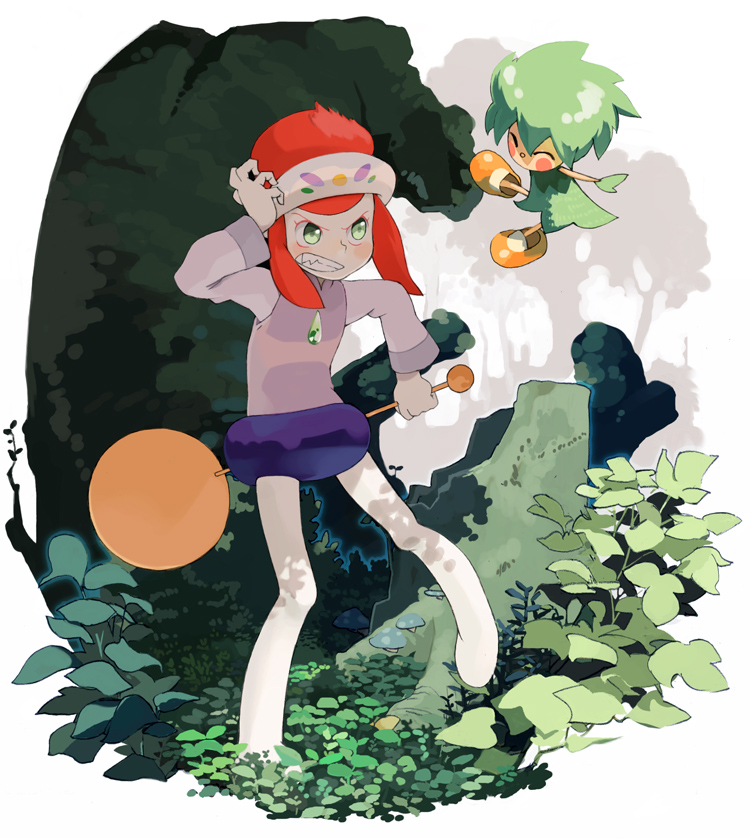 yukihiroyuki, kibo (doraemon), lire (doraemon), doraemon, doraemon: nobita to midori no kyojinden, angry, fairy, hat, leaf, nature, pantyhose, red hair