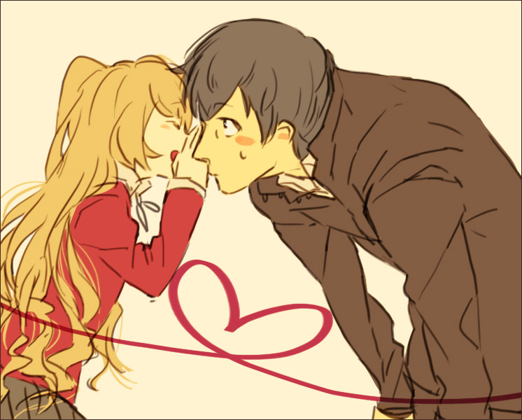 chiko (beroro), aisaka taiga, takasu ryuuji, toradora!, 00s, blush, long hair, whispering