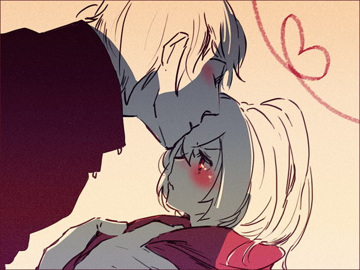 chiko (beroro), aisaka taiga, takasu ryuuji, toradora!, 00s, 1boy, 1girl, blush, couple, hetero, kiss, kissing forehead, scarf