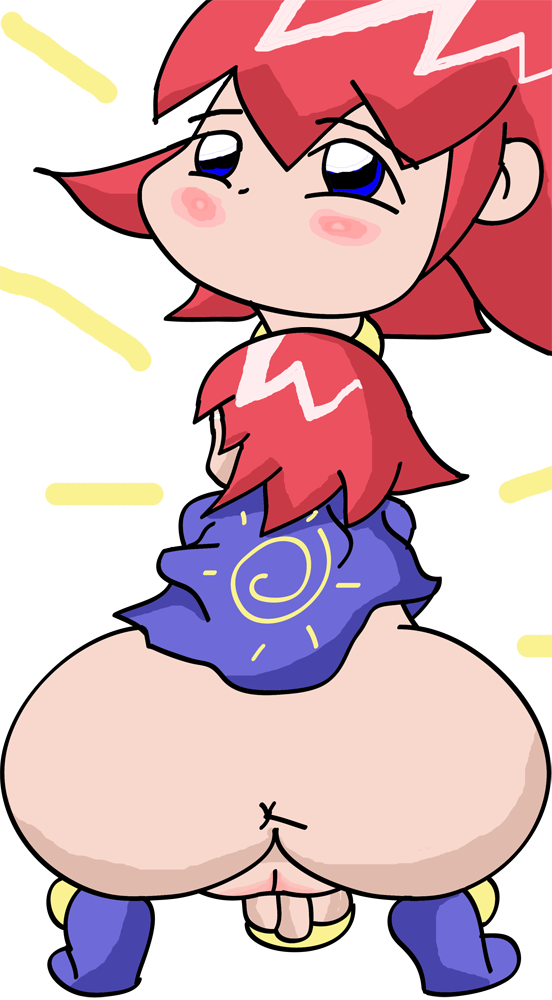 ass, blue hair, blush, pink hair, poorly drawn