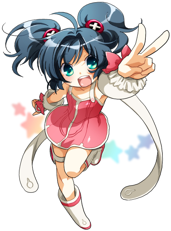 eiko, nevebianca, yukiyuki yuki, eko (vanpri), vanguard princess, bad id, bad pixiv id, 1girl, alternate color, boots, bow, child, cuffs, female focus, frills, pink theme, solo, twintails, v