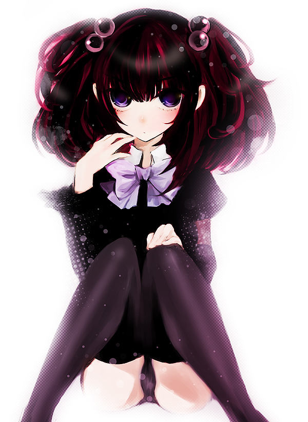 duca, ushiromiya ange, umineko no naku koro ni, 00s, blush, hair bobbles, hair ornament, panties, purple eyes, red hair, sitting, solo, thighhighs, twintails, underwear