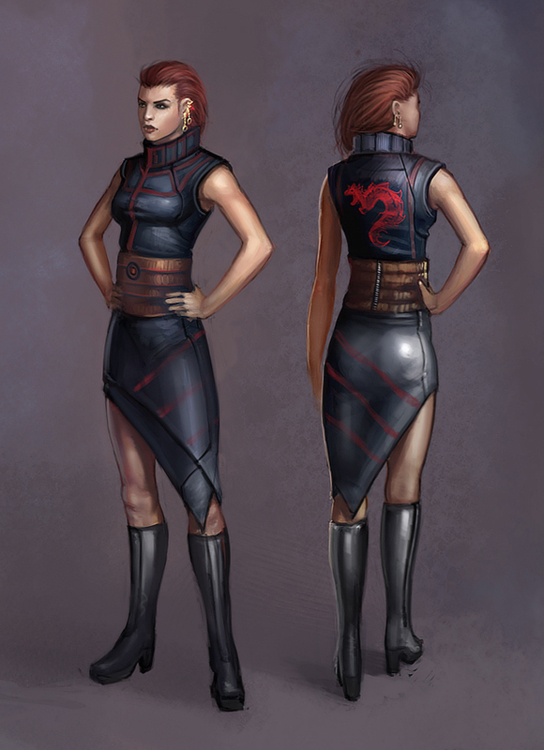 earthrise (game), concept art, 1girl, boots, earrings, jewelry, pantyhose, red hair