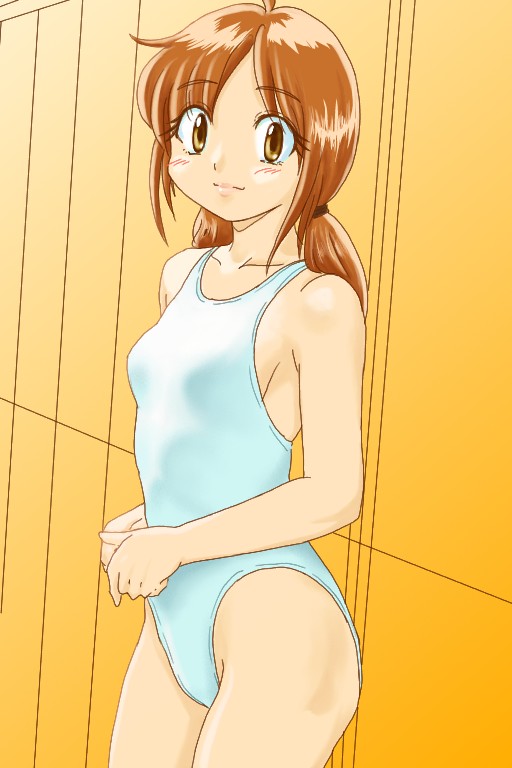 chunpai, original, brown eyes, brown hair, highleg, highleg one-piece swimsuit, long hair, one-piece swimsuit, swimsuit, twintails