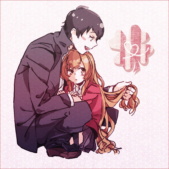 chiko (beroro), aisaka taiga, takasu ryuuji, toradora!, 00s, blush, brown hair, long hair