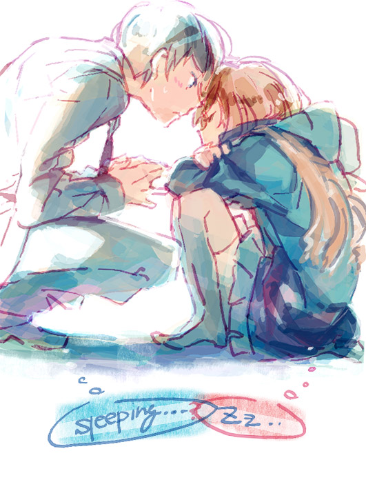 chiko (beroro), aisaka taiga, takasu ryuuji, toradora!, 00s, brown hair, sleeping, thighhighs