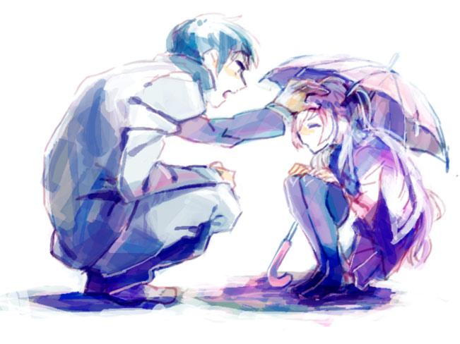 chiko (beroro), aisaka taiga, takasu ryuuji, toradora!, 00s, blue hair, long hair, thighhighs, umbrella