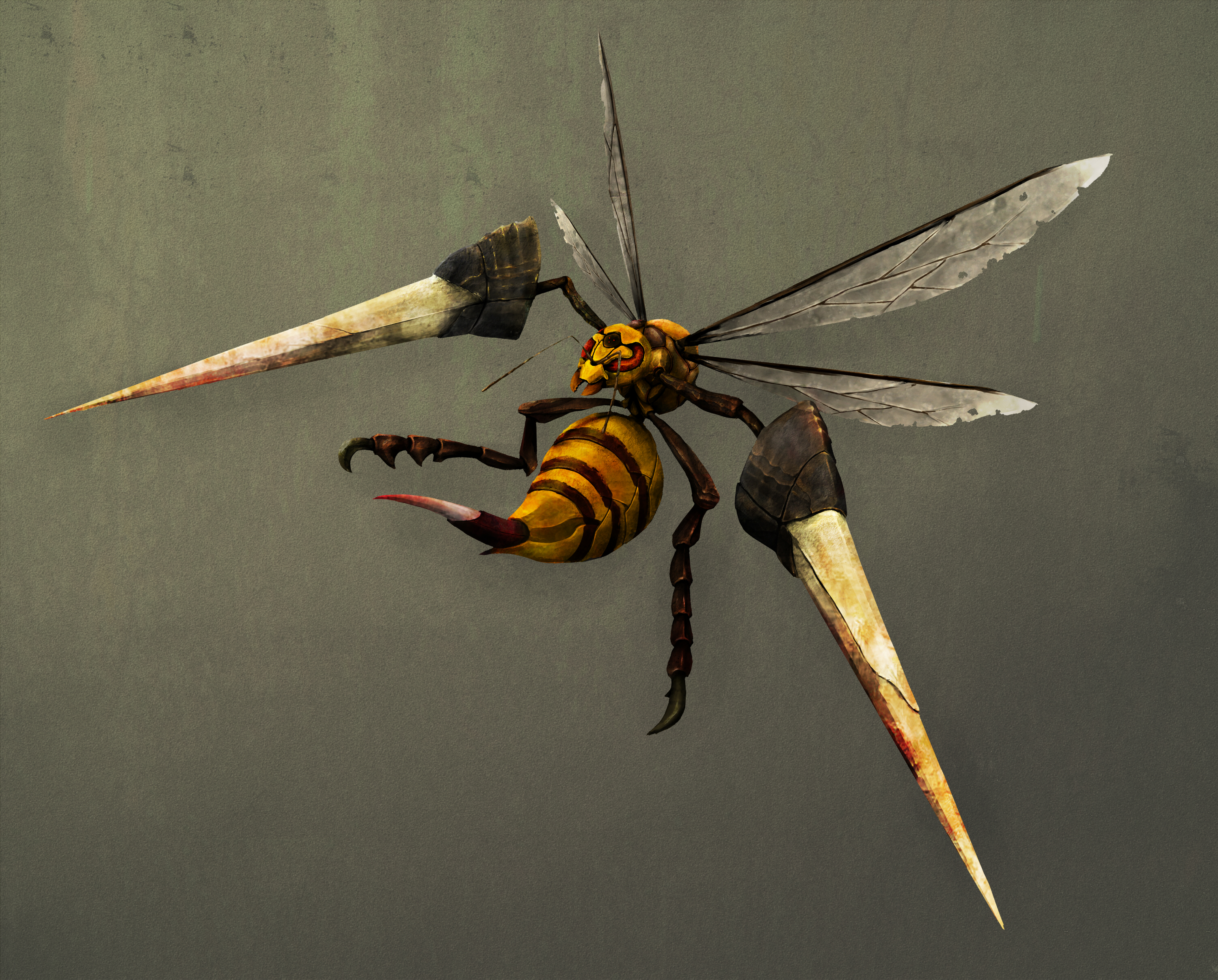 kyougyo, beedrill, nintendo, pokemon, absurdres, highres, antennae, epic, gen 1 pokemon, no humans, pokemon (creature), realistic, red eyes, solo, wings