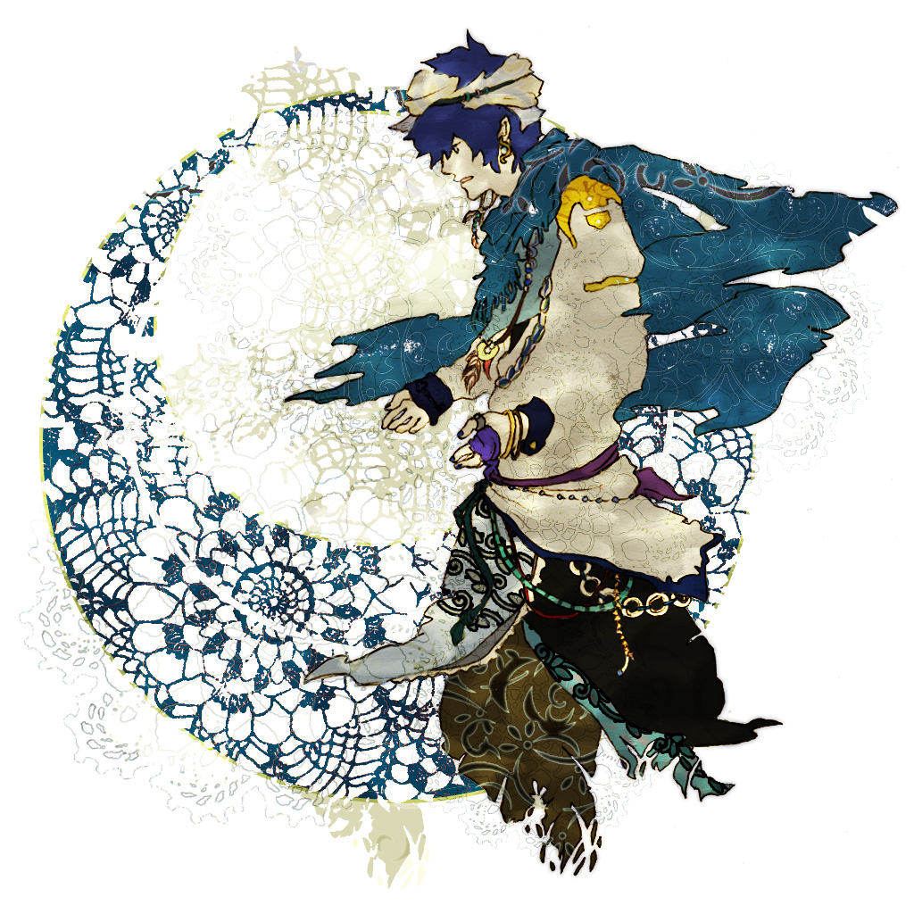 rita (pixiv752341), kaito (vocaloid), sennen no dokusou uta (vocaloid), vocaloid, bad id, bad pixiv id, 1boy, blue hair, hairband, male focus, nail polish, scarf, short hair, solo