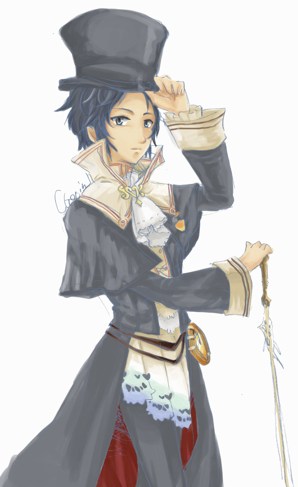 itsuki (anrakuju), frederic chopin (trusty bell), trusty bell, highres, 1boy, hat, male focus, solo, white background