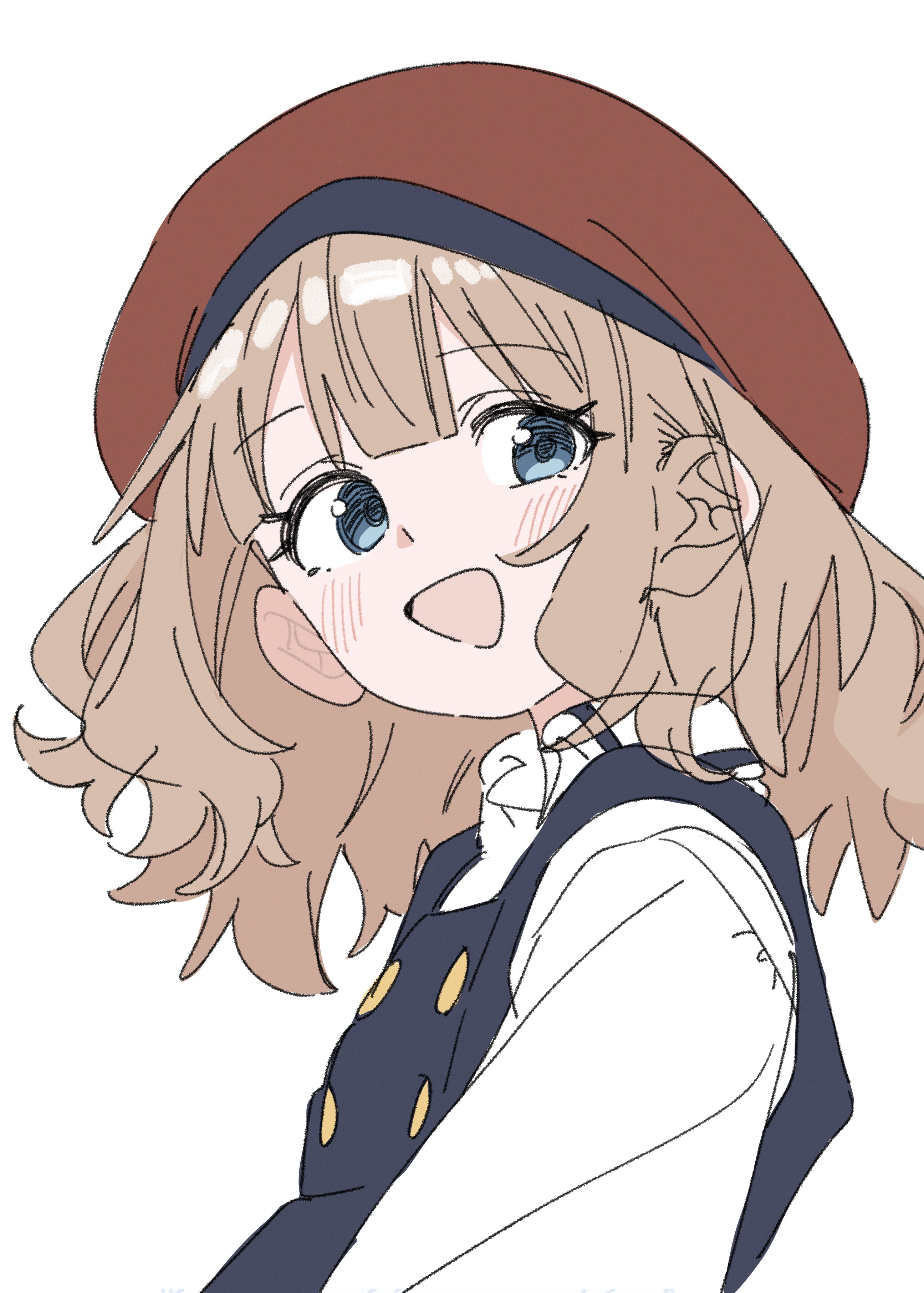 meeeeeeco359, suou momoko, idolmaster, idolmaster million live!, 1girl, brown hair, hat, smile, white background