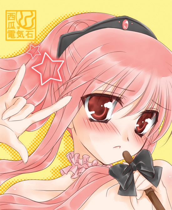 kohaku (raynart), louise francoise le blanc de la valliere, macross, macross frontier, zero no tsukaima, bad id, bad pixiv id, :<, blush, collar, headdress, parody, pink eyes, pink hair, seikan hikou