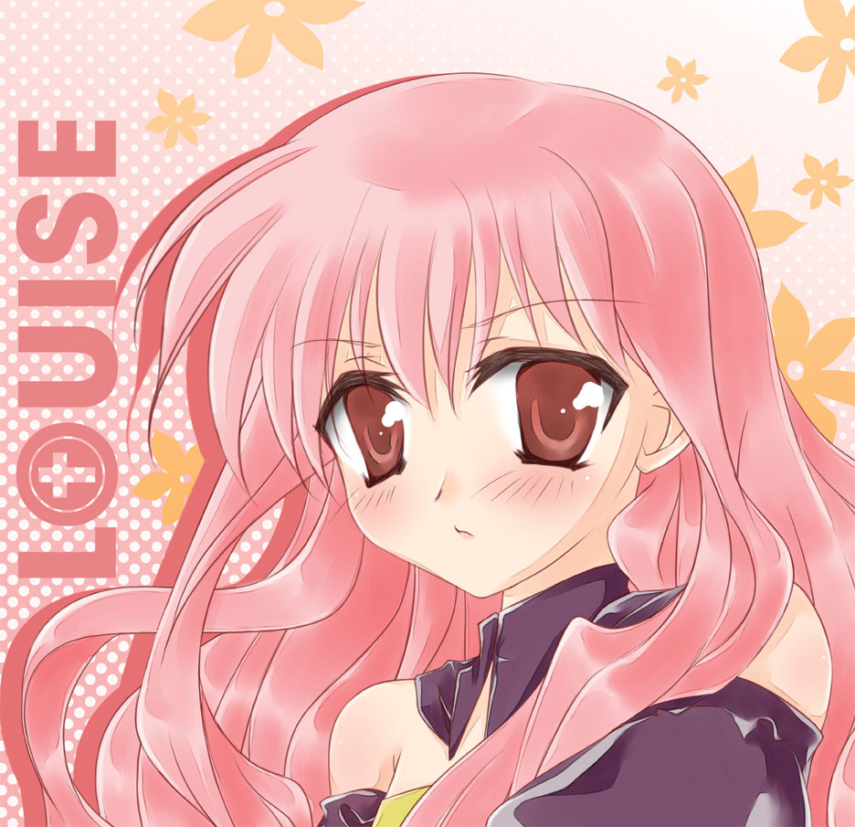 kohaku (raynart), louise francoise le blanc de la valliere, zero no tsukaima, bad id, bad pixiv id, 00s, bare shoulders, blush, character name, pink eyes, pink hair, solo