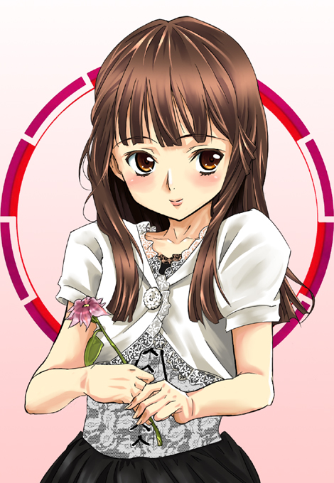 gachihomo, hana (kamen rider den-o), kohana, kamen rider, kamen rider den-o (series), bad id, bad pixiv id, 1girl, blush, brown eyes, brown hair, child, female focus, flower, long hair, solo