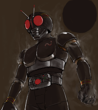 midori (lucifer), midori (pixiv1280), kamen rider black, kamen rider, kamen rider black (series), bad id, bad pixiv id, lowres, 1boy, antennae, belt, male focus, oekaki, solo, steam