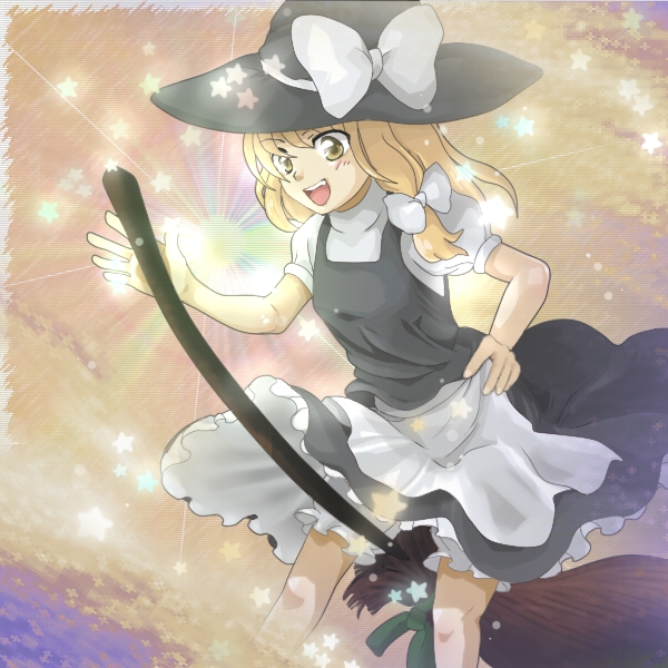 yuko (artist), yuuyuu (yuko), kirisame marisa, touhou, bad id, bad pixiv id, 1girl, blonde hair, broom, female focus, hat, ribbon, solo