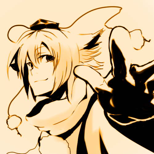 akishuon, inugami akito, inubashiri momiji, touhou, lowres, 1girl, female focus, monochrome, sepia, short hair, solo, wolf ears