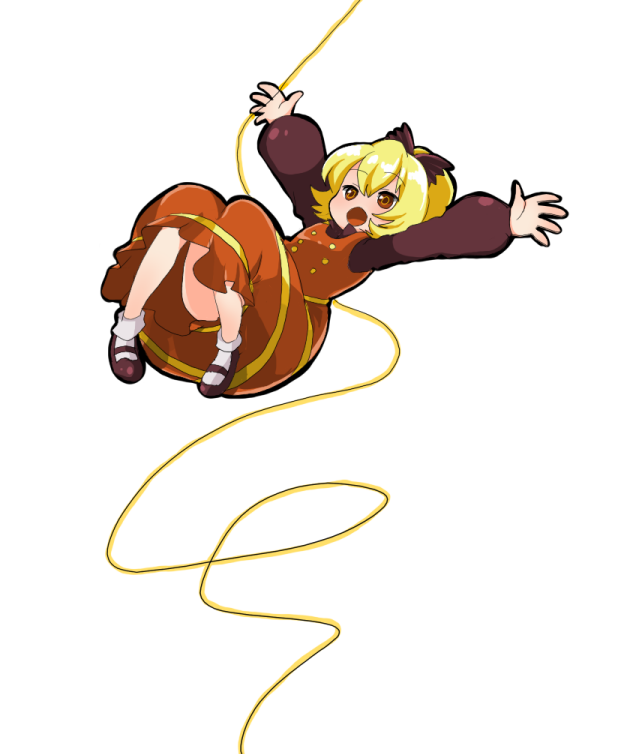 kuzumiya yuyu, kurodani yamame, touhou, 1girl, blonde hair, buttons, dress, female focus, mary janes, open mouth, shoes, socks, solo