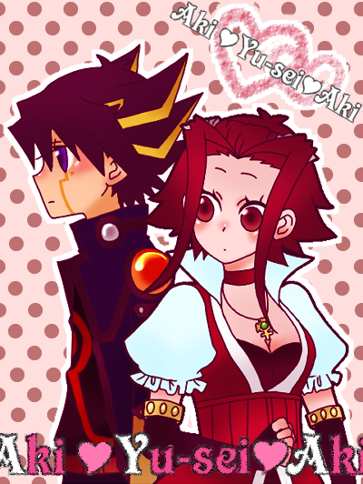 fudo yusei, izayoi aki, yu-gi-oh!, yu-gi-oh! 5d's, bad id, bad pixiv id, 00s, 1boy, 1girl, black hair, blue eyes, blush, choker, couple, elbow gloves, fingerless gloves, gloves, hetero, multicolored hair, red eyes, red hair, rosary, streaked hair, tattoo