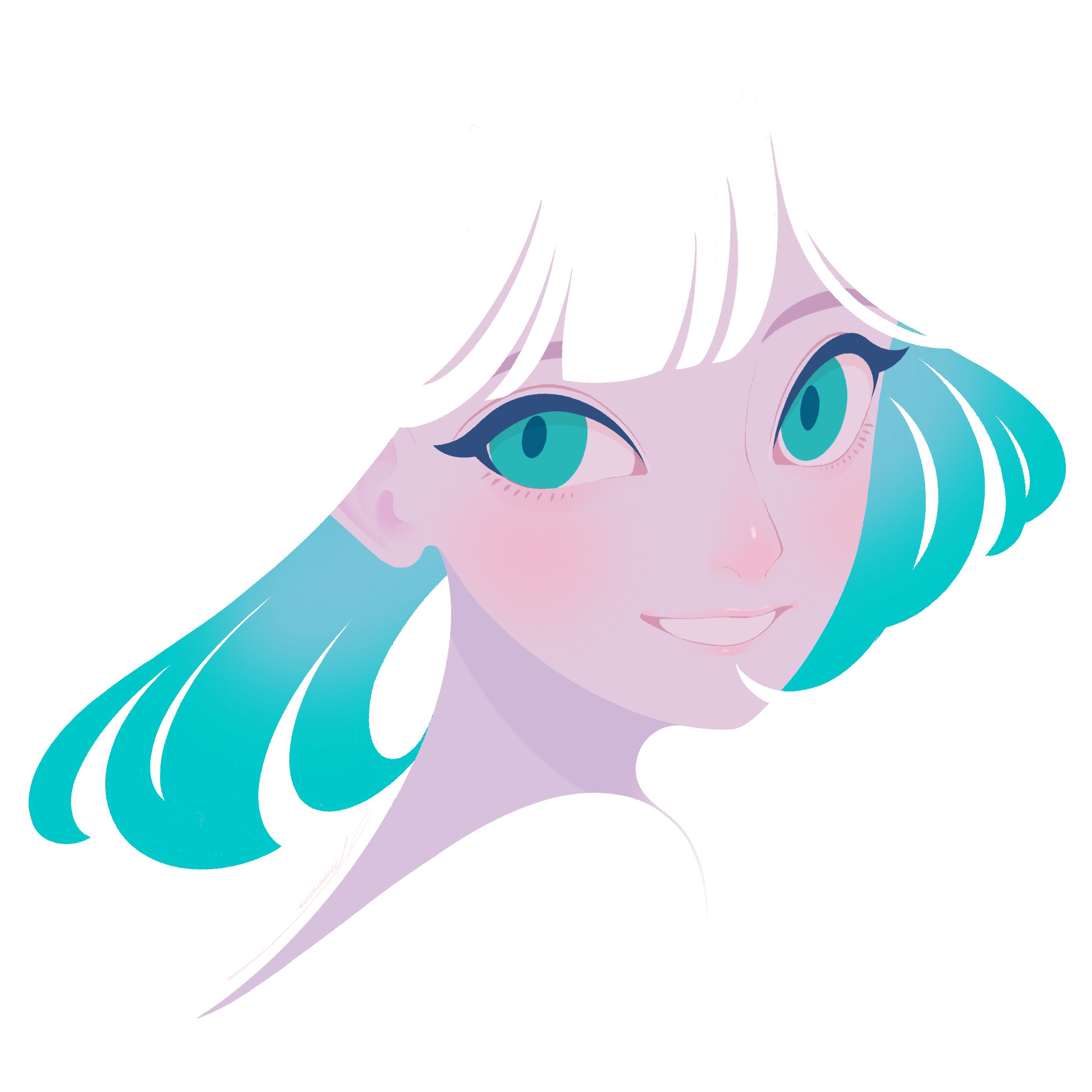 choomoranma, original, absurdres, commentary request, highres, 1girl, aqua eyes, aqua hair, blending, colored inner hair, multicolored hair, portrait, smile, solo, white background