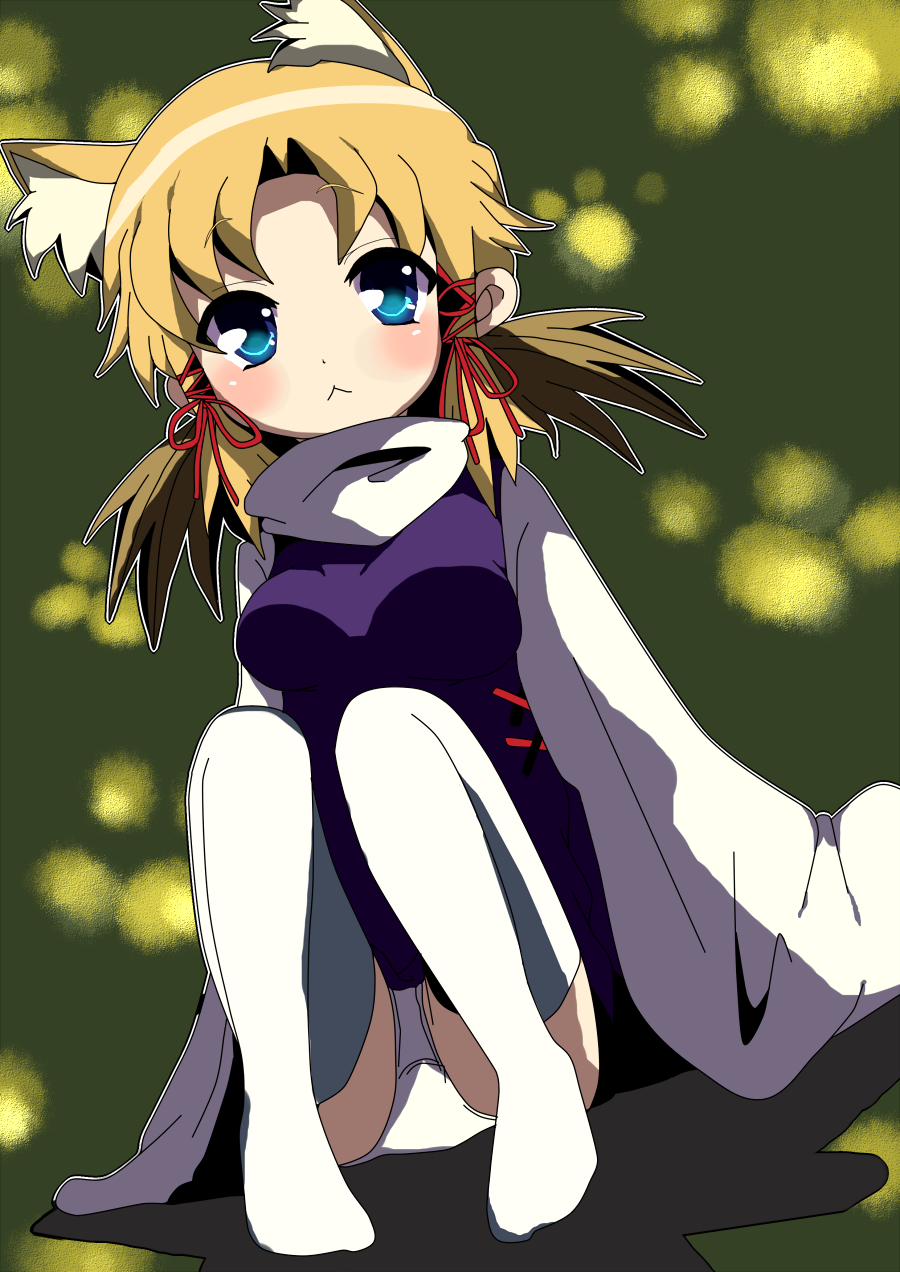 pun2, moriya suwako, touhou, bad id, bad pixiv id, highres, 1girl, :<, animal ears, blonde hair, blue eyes, cat ears, cat girl, female focus, kemonomimi mode, panties, pantyshot, sitting, solo, thighhighs, underwear