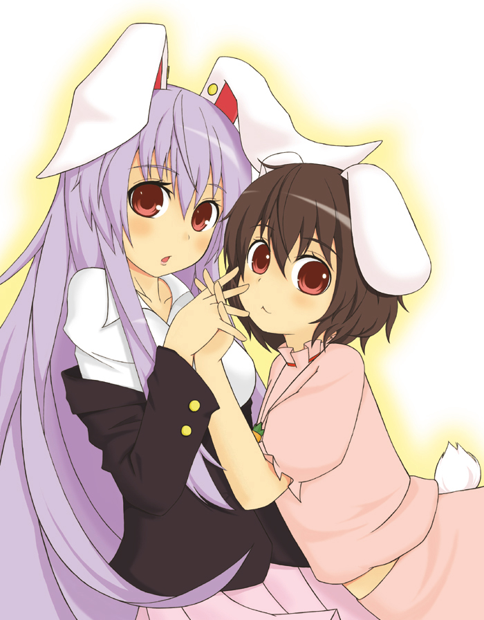 aki081, inaba tewi, reisen udongein inaba, touhou, 2girls, animal ears, female focus, multiple girls, rabbit ears, red eyes, standing