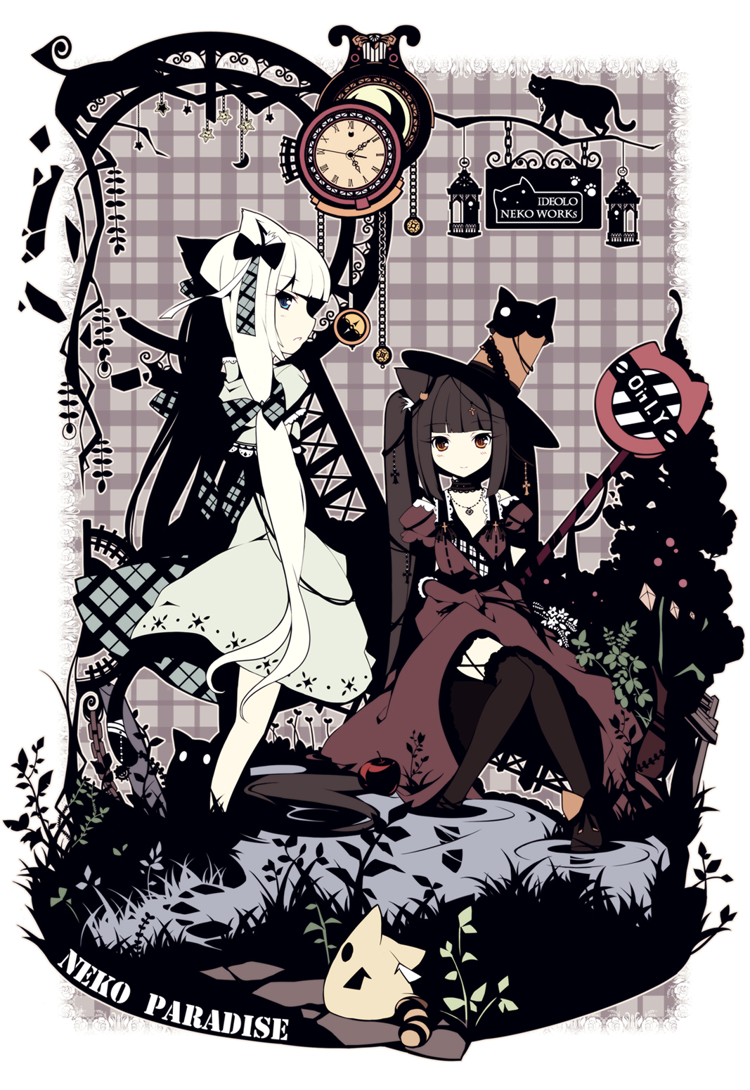 ideolo, chocola (nekopara), vanilla (nekopara), nekopara, original, highres, tagme, 10s, 2girls, animal ear fluff, animal ears, cat ears, cat girl, cat tail, multiple girls, siblings, sisters, slit pupils, tail, tail ornament, twins