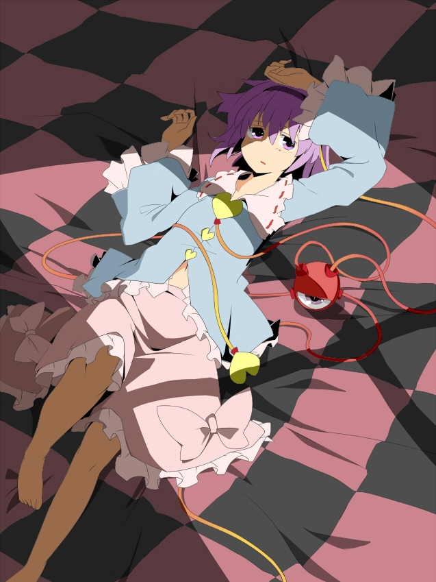 la-do, oguro (moyashi 2-hon), komeiji satori, touhou, bad id, bad pixiv id, 1girl, barefoot, bed, female focus, lying, solo