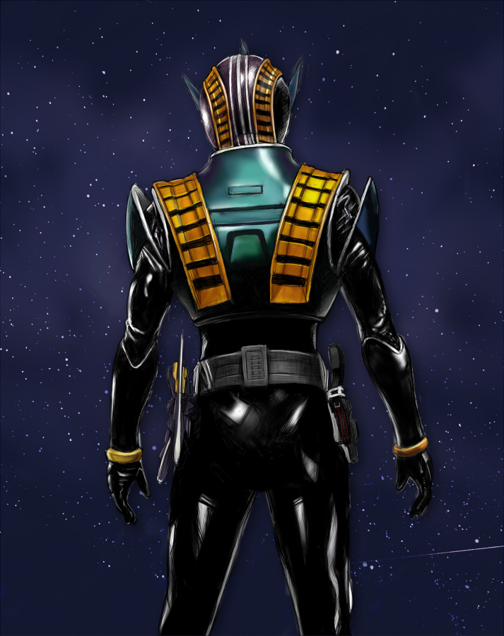 mougira, kamen rider zeronos, kamen rider, kamen rider den-o (series), back, belt, from behind, male focus, solo
