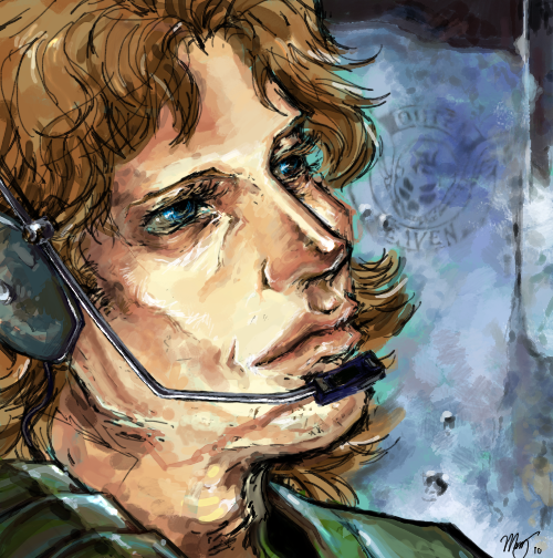 solid snake, metal gear (series), metal gear 1, blue eyes, brown hair, headset, male focus, skull, solo