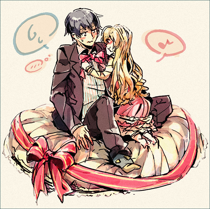 chiko (beroro), aisaka taiga, takasu ryuuji, toradora!, 00s, blush, long hair, ribbon