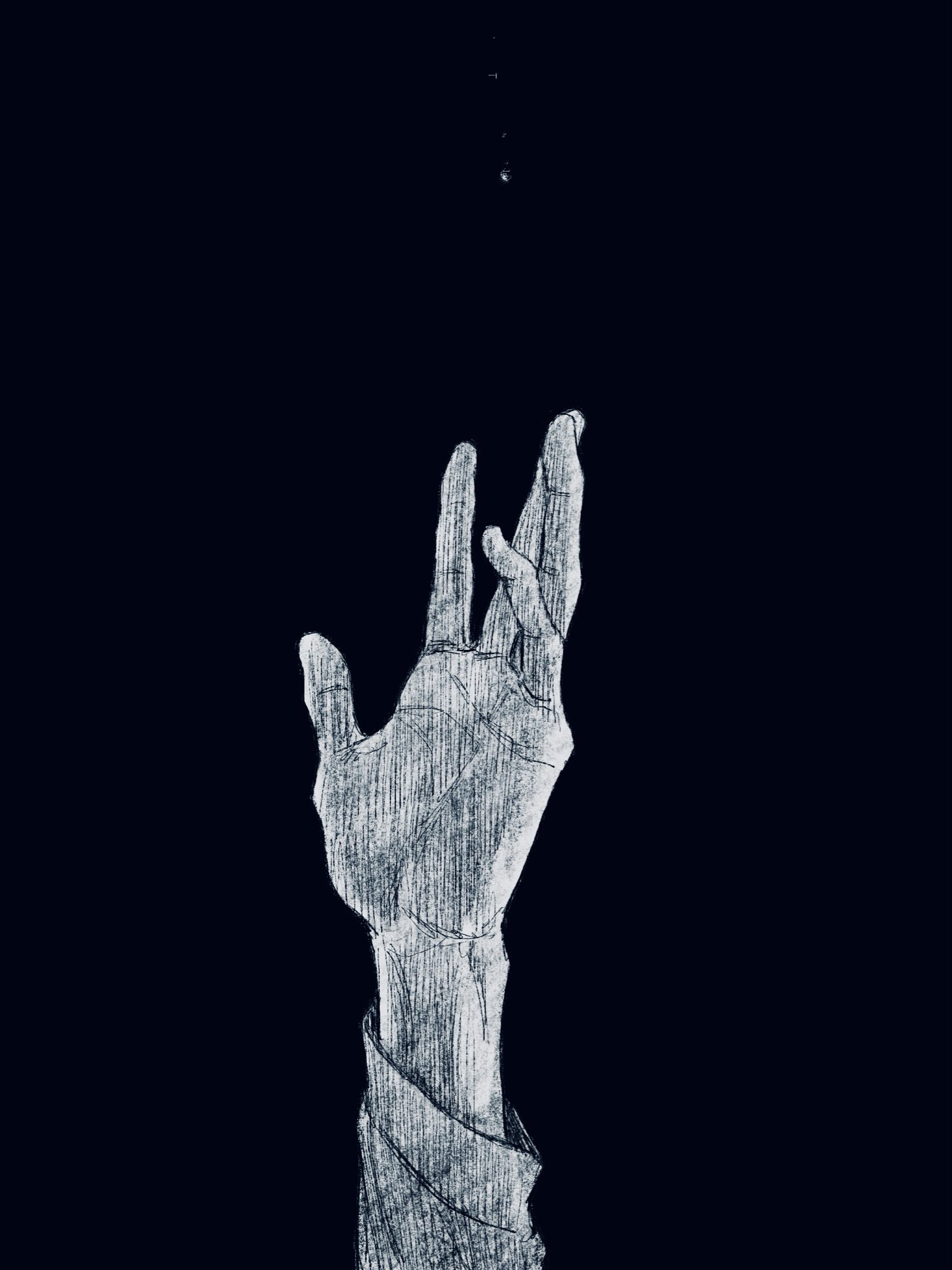 tp p pt, original, highres, 1other, black background, black outline, greyscale, hand focus, long sleeves, monochrome, outline, solo, still life