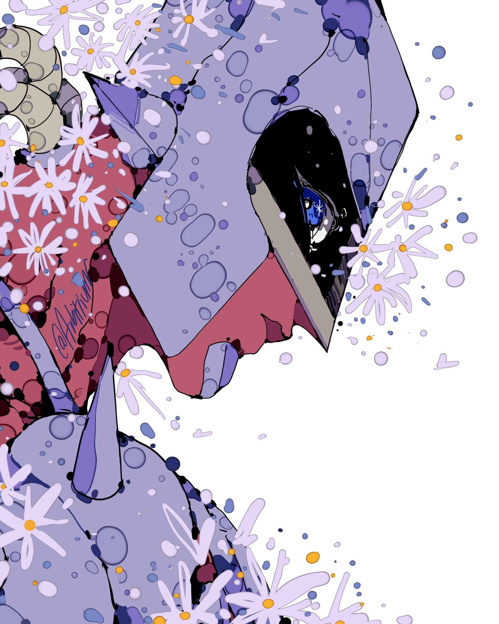 arbitrium, crazy diamond, diamond wa kudakenai, jojo no kimyou na bouken, commentary, english commentary, highres, 1other, blue eyes, flower, from side, portrait, profile, solo, stand (jojo)