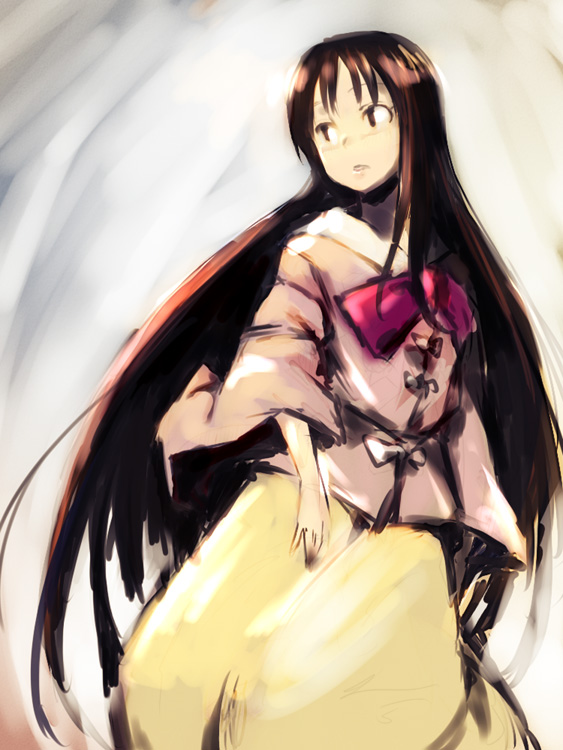 lefthand, houraisan kaguya, touhou, looking away, bad id, bad pixiv id, 1girl, black eyes, black hair, female focus, japanese clothes, long hair, looking back, sketch, solo, very long hair