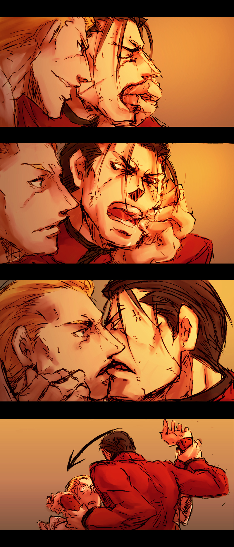 itkz, geese howard, m. bison, snk, the king of fighters, highres, 2boys, bara, male focus, multiple boys, yaoi