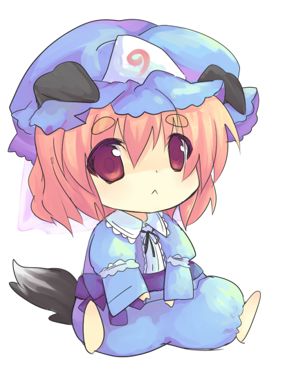 kobato (artist), morinaga kobato, saigyouji yuyuko, touhou, 1girl, :<, animal ears, chibi, dog ears, dog tail, female focus, hat, kemonomimi mode, solo, tail
