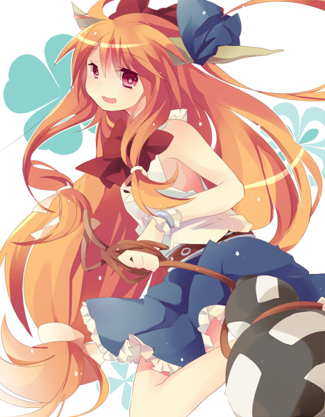 kobato (artist), morinaga kobato, ibuki suika, touhou, bad id, bad pixiv id, 1girl, female focus, orange hair, ribbon, solo
