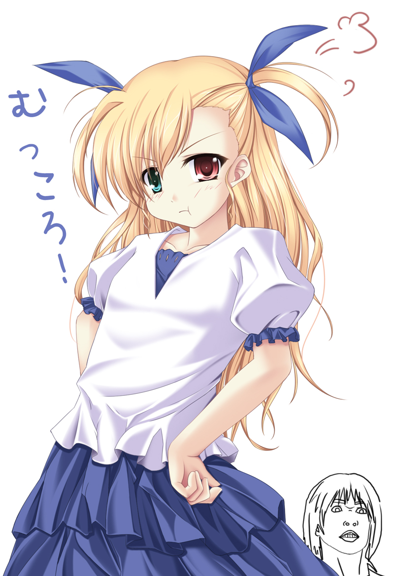amicis, vivio, lyrical nanoha, mahou shoujo lyrical nanoha, 00s, :t, blonde hair, heterochromia, long hair, pout, ribbon