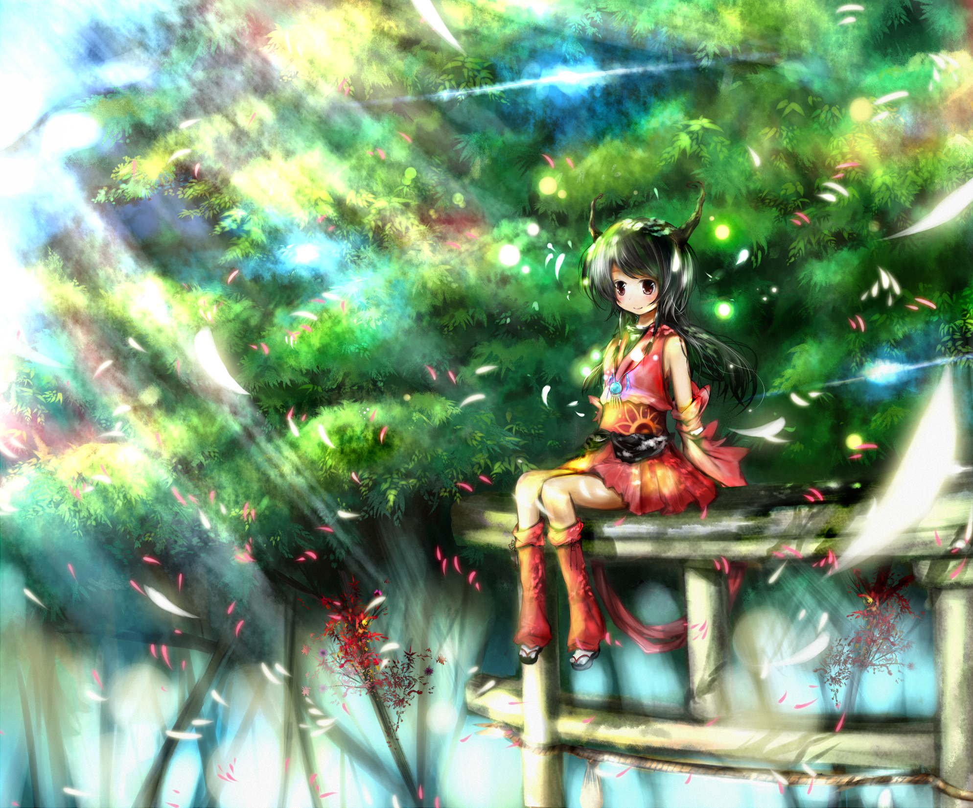 sharurii, naga (staygarden), ryuujin naga, highres, 1girl, brown hair, female focus, horns, solo